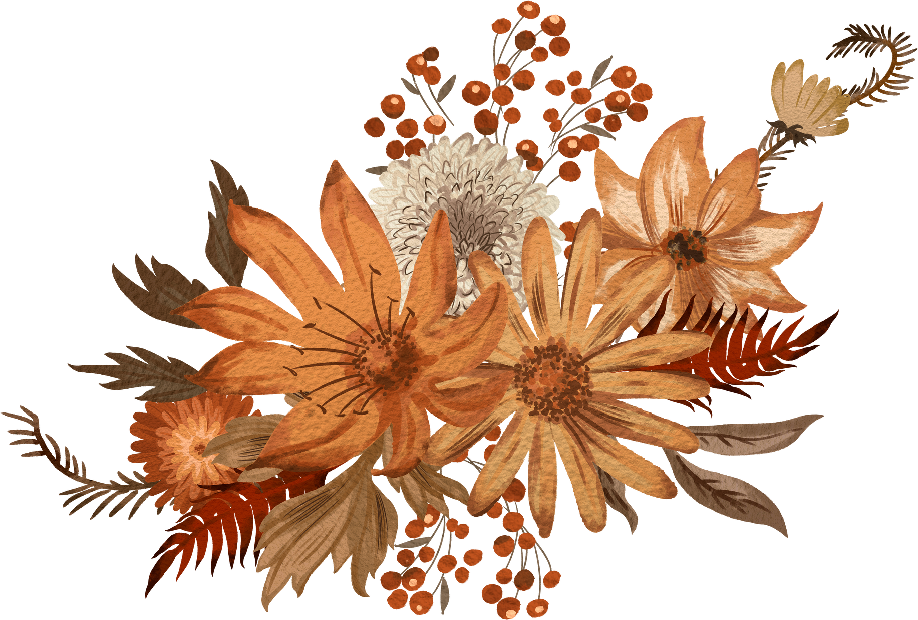 Autumn bouquet with daisies and berries